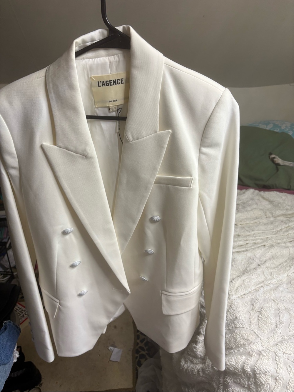 L'AGENCE Double-Breasted Ivory Blazer